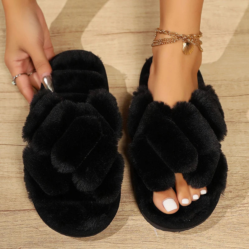 Luna Fluffy Cross Slippers
