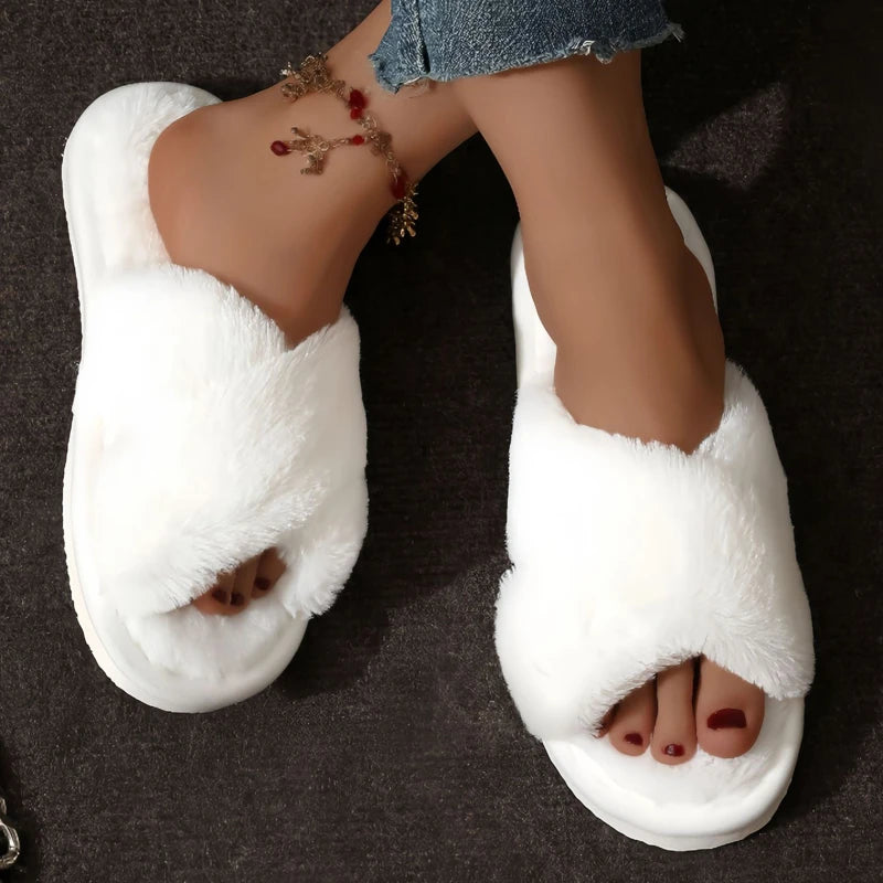 Fluffy Cross Slippers